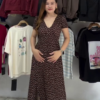 Brown Polka Dot V-Neck Maxi Dress