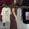Brown Polka Dot V-Neck Maxi Dress
