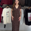 Brown Polka Dot V-Neck Maxi Dress