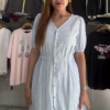 617-1.png White & Blue Striped Button-Down Midi Dress