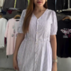 617-3.png White & Blue Striped Button-Down Midi Dress