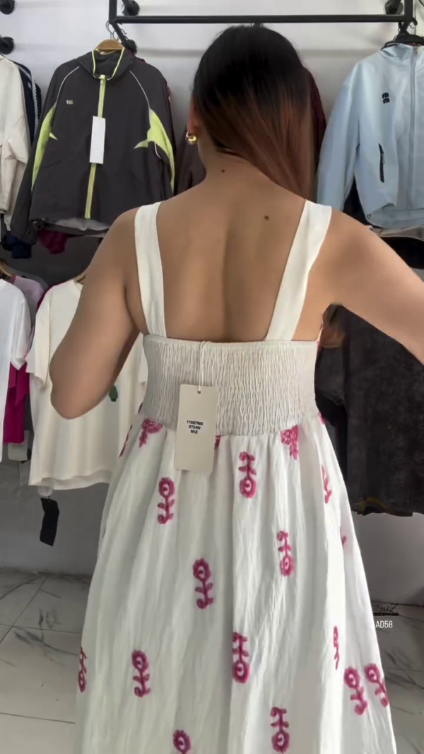 Beige Floral Embroidered Maxi Dress
