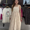 Beige Floral Embroidered Maxi Dress