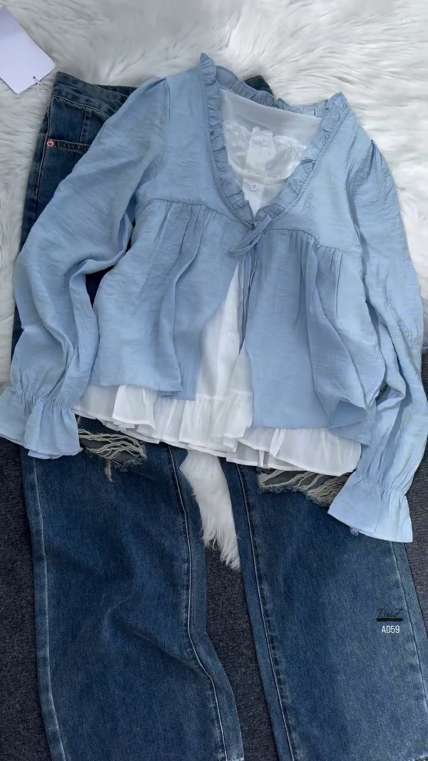 619-1.png Ruffled Layered Blouse with Inner Top