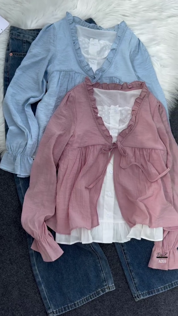 619-2.png Ruffled Layered Blouse with Inner Top