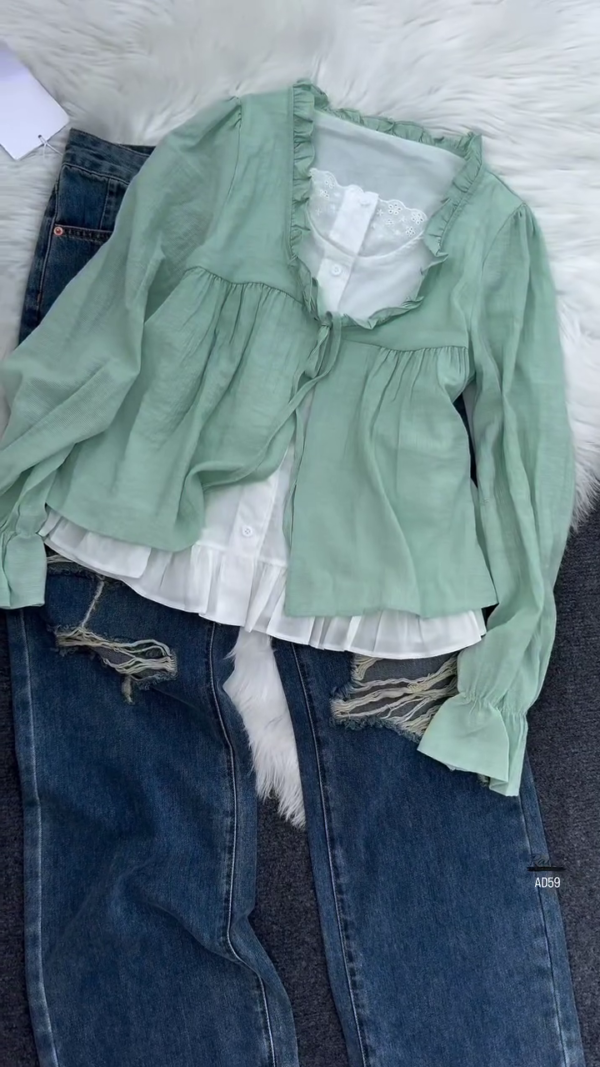 619-3.png Ruffled Layered Blouse with Inner Top
