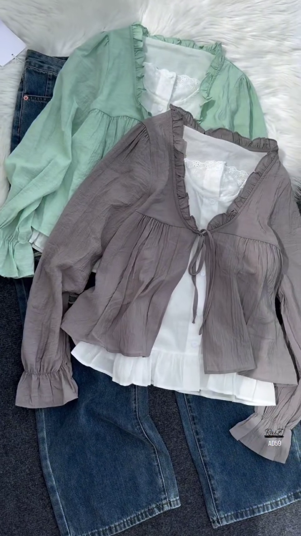 619-4.png Ruffled Layered Blouse with Inner Top