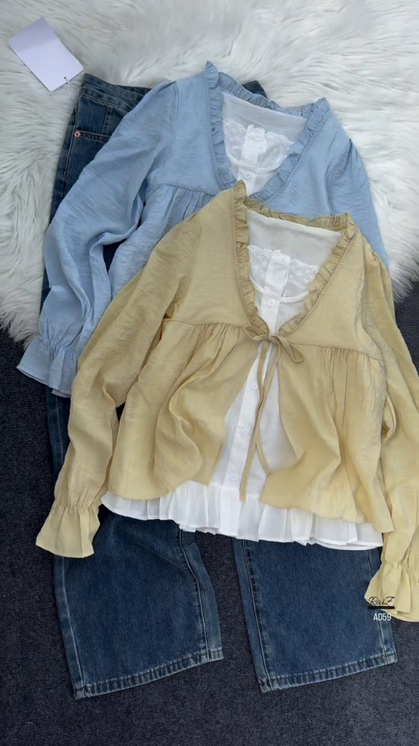 619-5.png Ruffled Layered Blouse with Inner Top