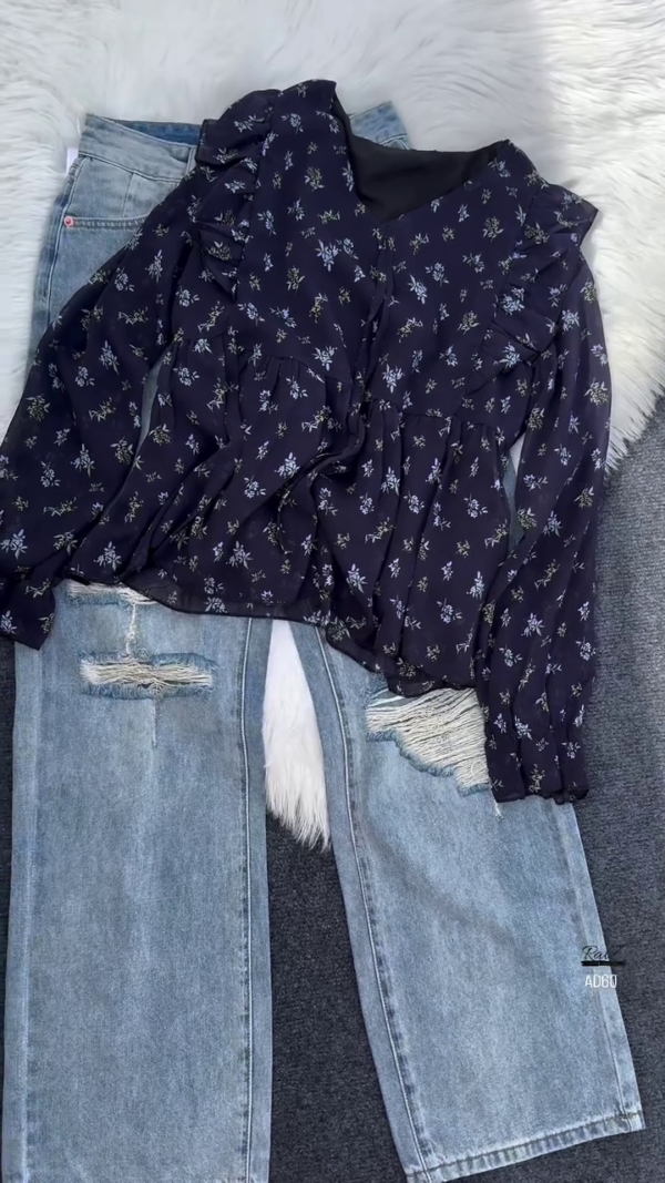 620-2.png Floral Ruffled Chiffon Blouse