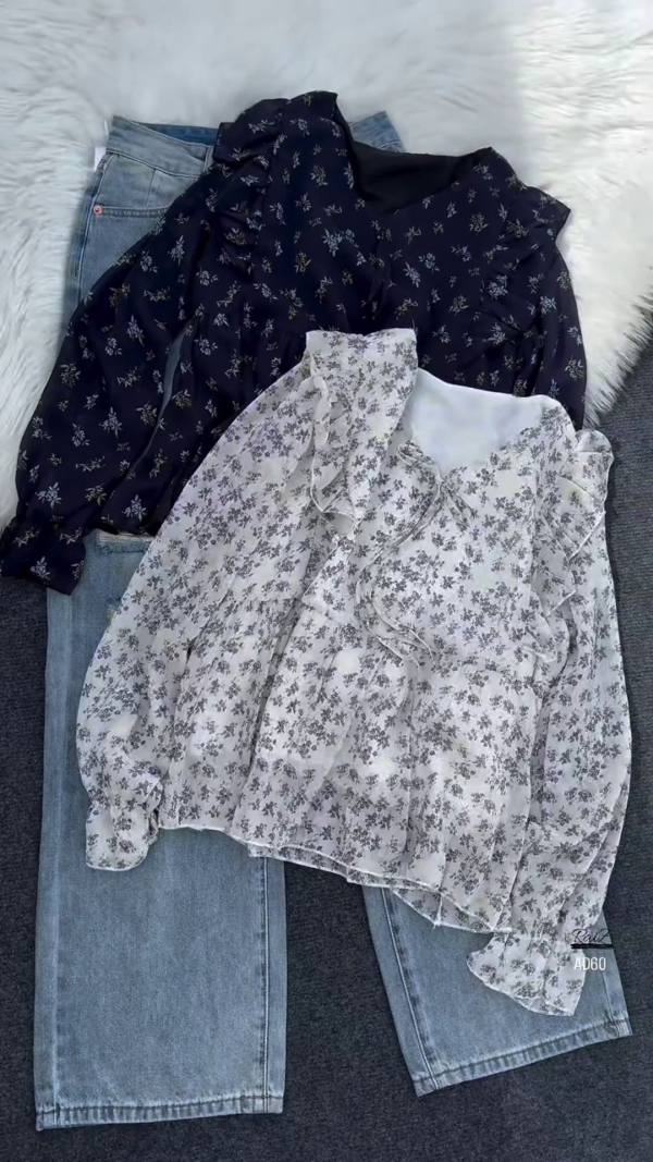 620-3.png Floral Ruffled Chiffon Blouse