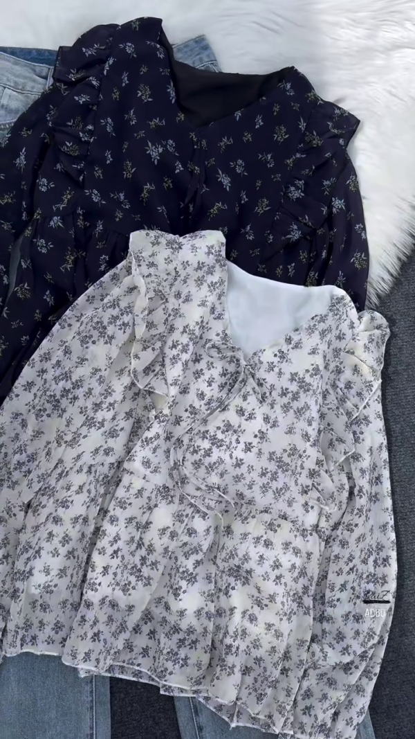 620-4.png Floral Ruffled Chiffon Blouse