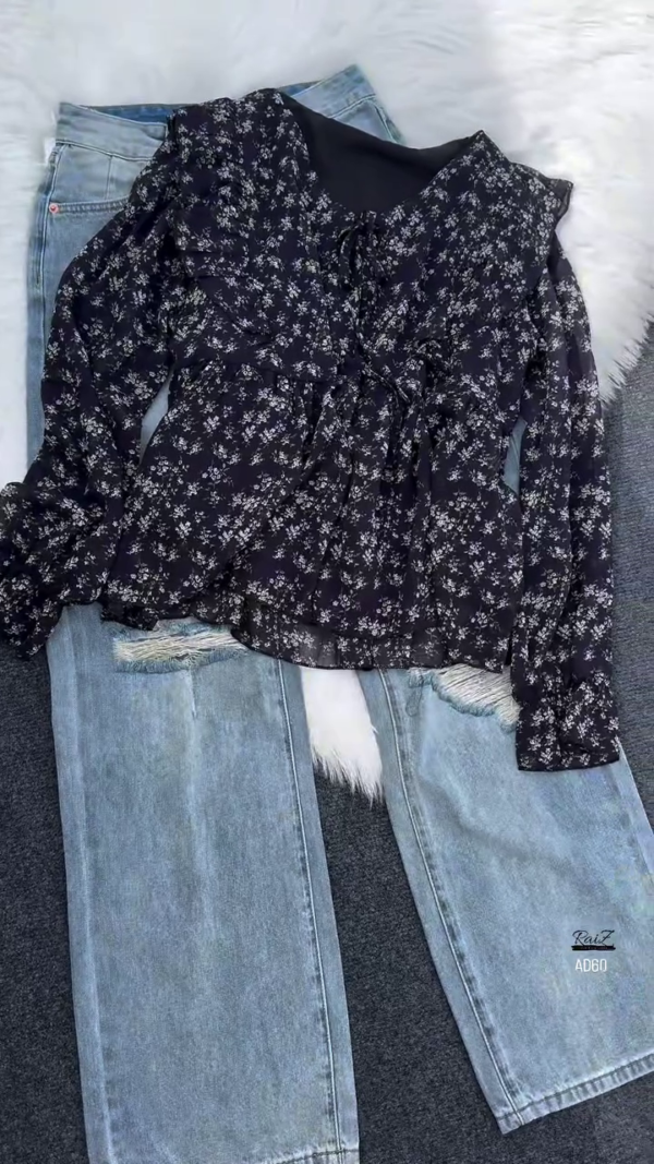 620-5.png Floral Ruffled Chiffon Blouse