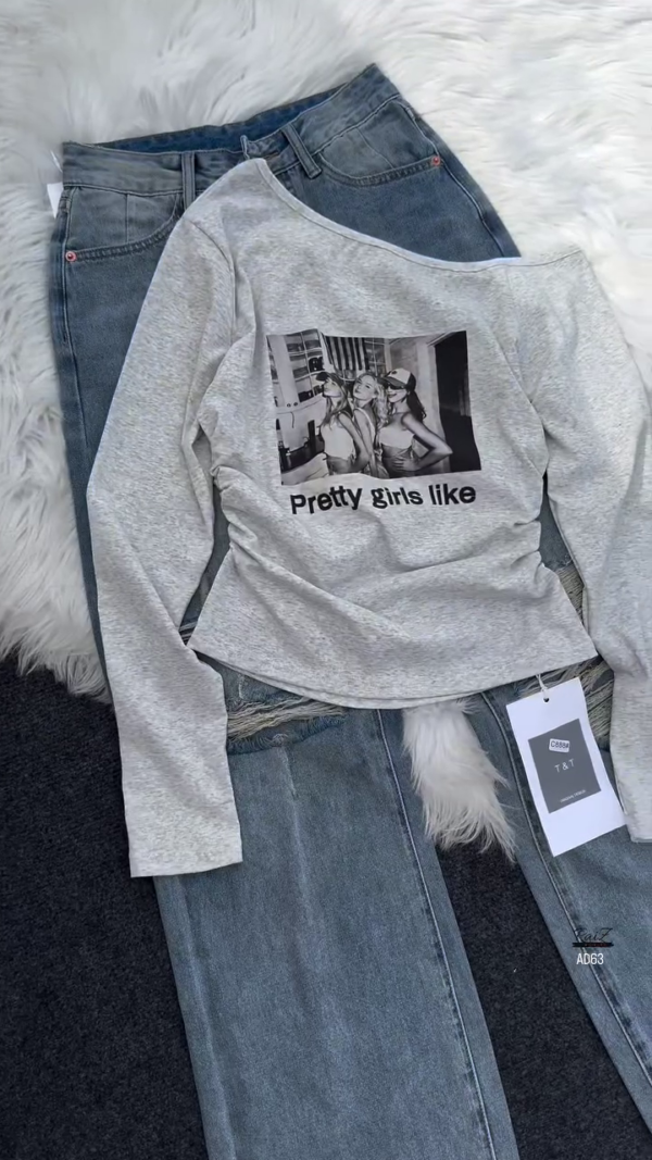 623-1.png Grey Graphic Long Sleeve Tee