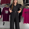 Black Short-Sleeve Button-Down Jumpsuit with Belt