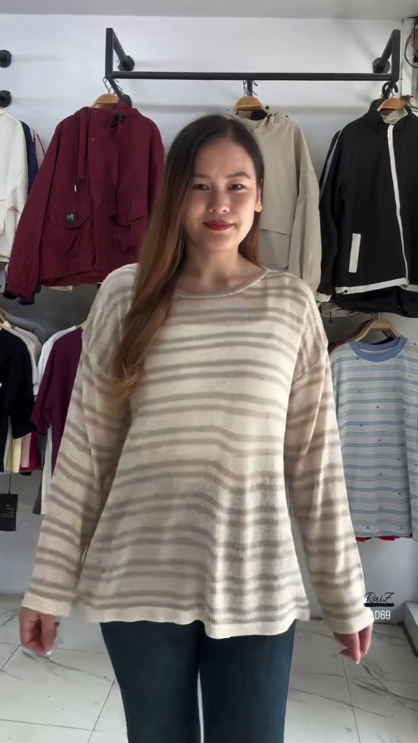 629-2.png Beige and Brown Striped Knit Pullover