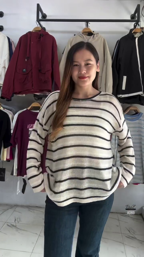 629-3.png Beige and Brown Striped Knit Pullover