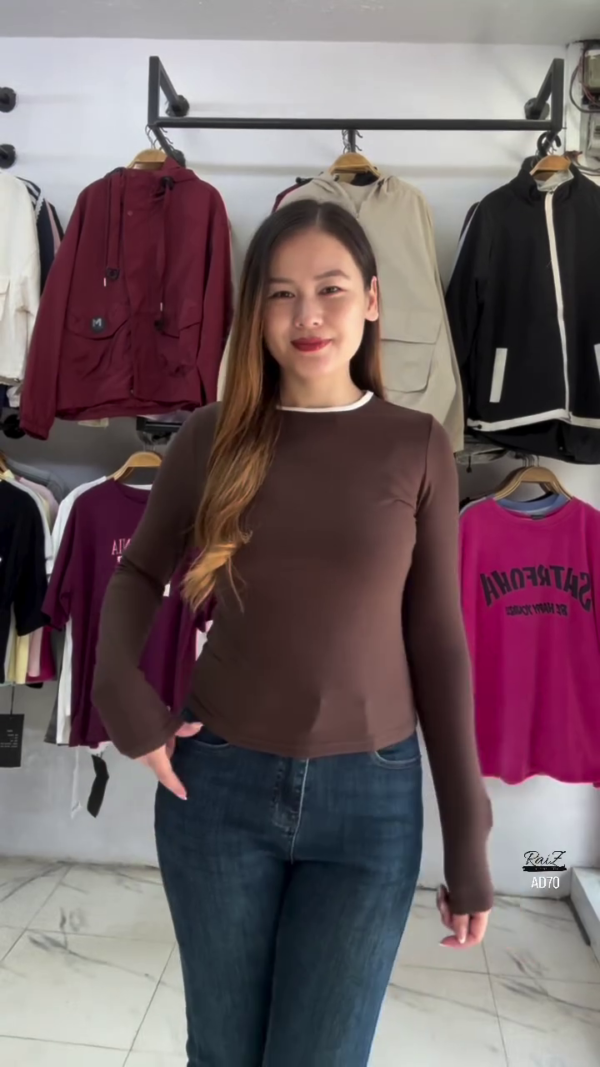 630-1.png Classic Brown Long Sleeve Fitted Top
