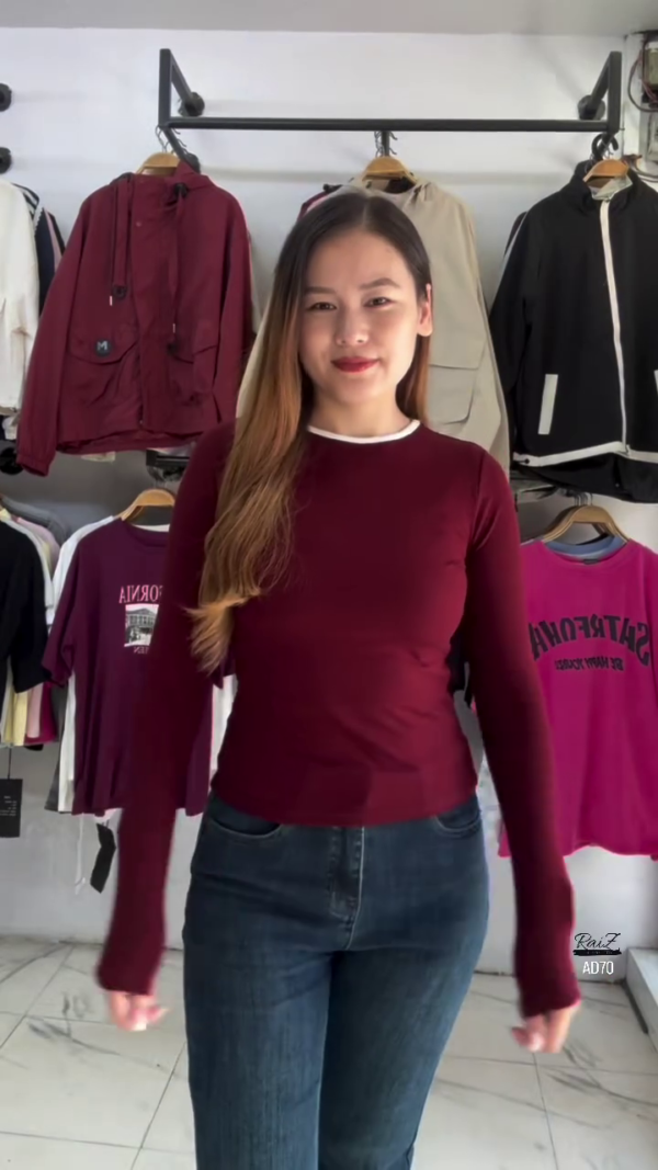 630-2.png Classic Brown Long Sleeve Fitted Top