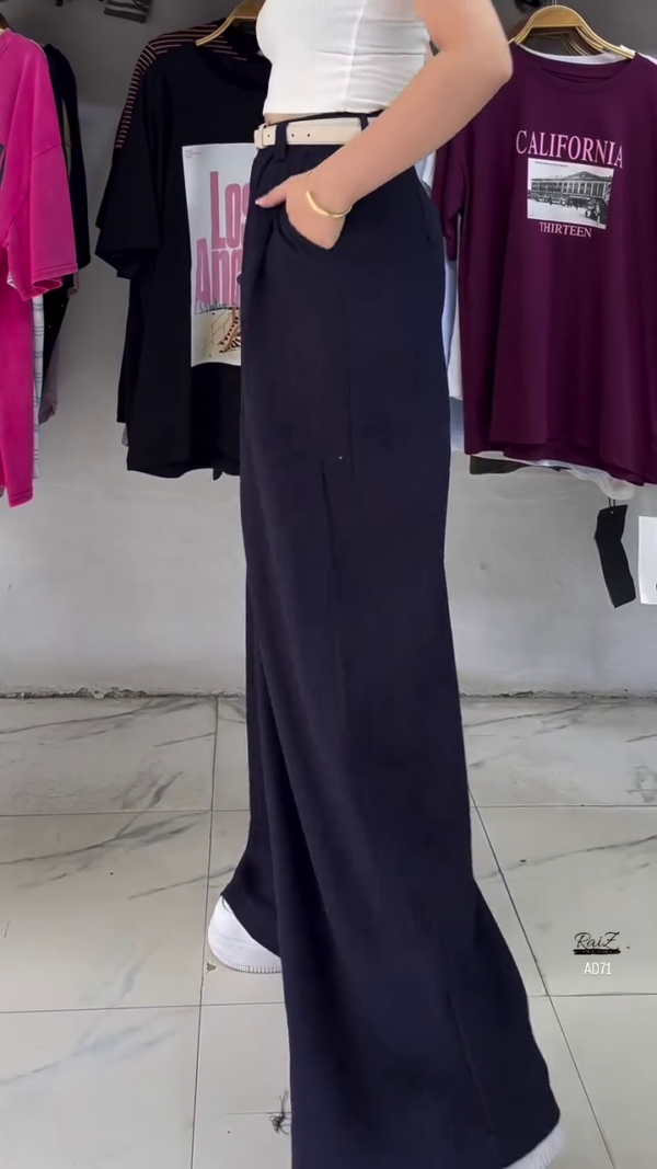 Navy Blue High-Waist Wide-Leg Pants
