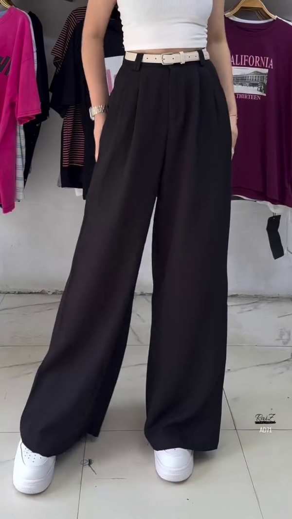 Navy Blue High-Waist Wide-Leg Pants
