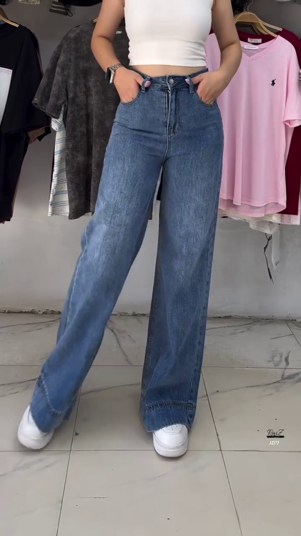 Classic High-Waist Wide-Leg Blue Jeans