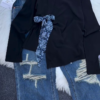635-1.png Casual Long Sleeve Top & Denim Jeans Outfit Set