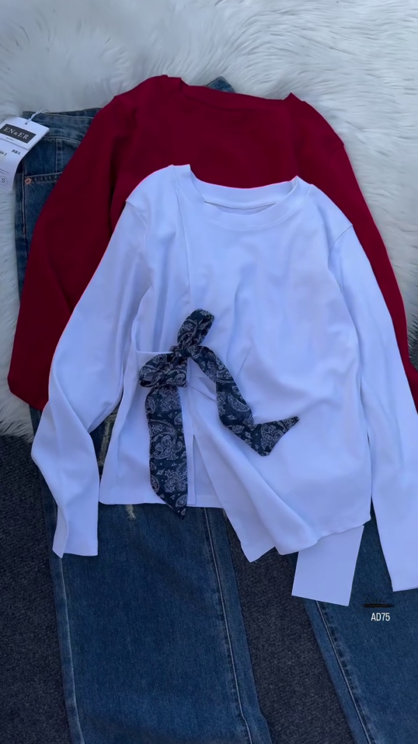 635-2.png Casual Long Sleeve Top & Denim Jeans Outfit Set