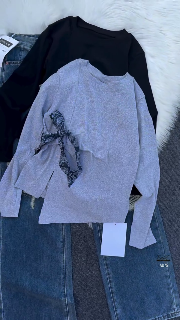 635-4.png Casual Long Sleeve Top & Denim Jeans Outfit Set