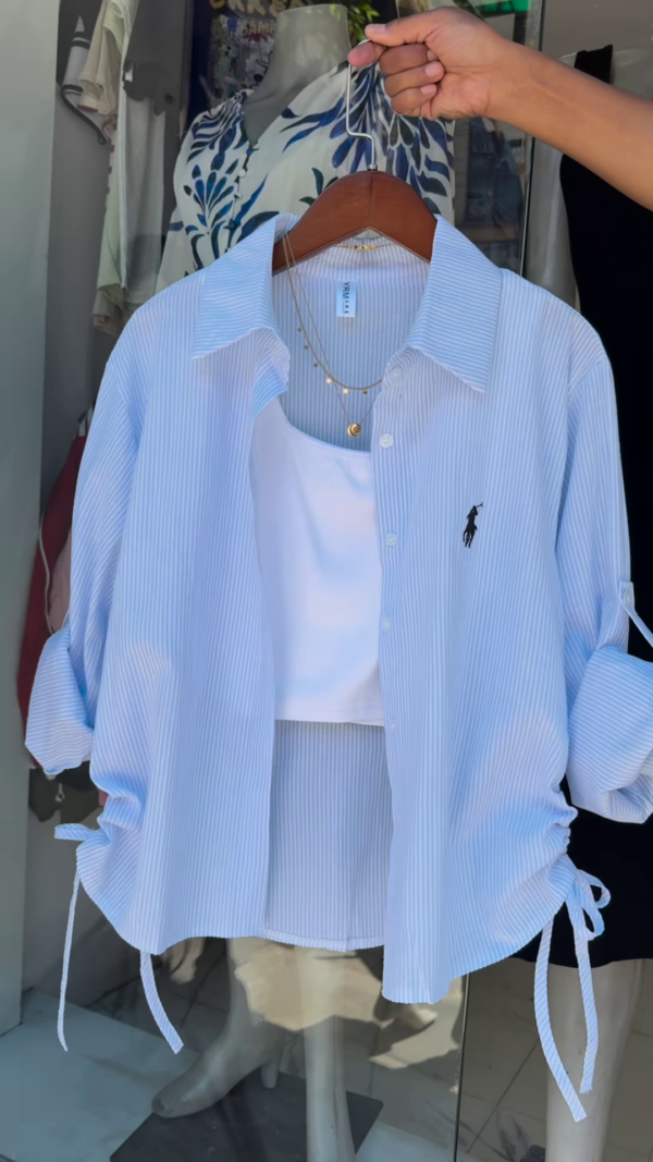 1-2.png Mint Striped Drawstring Shirt with White Crop Tank – Breezy Layered Look