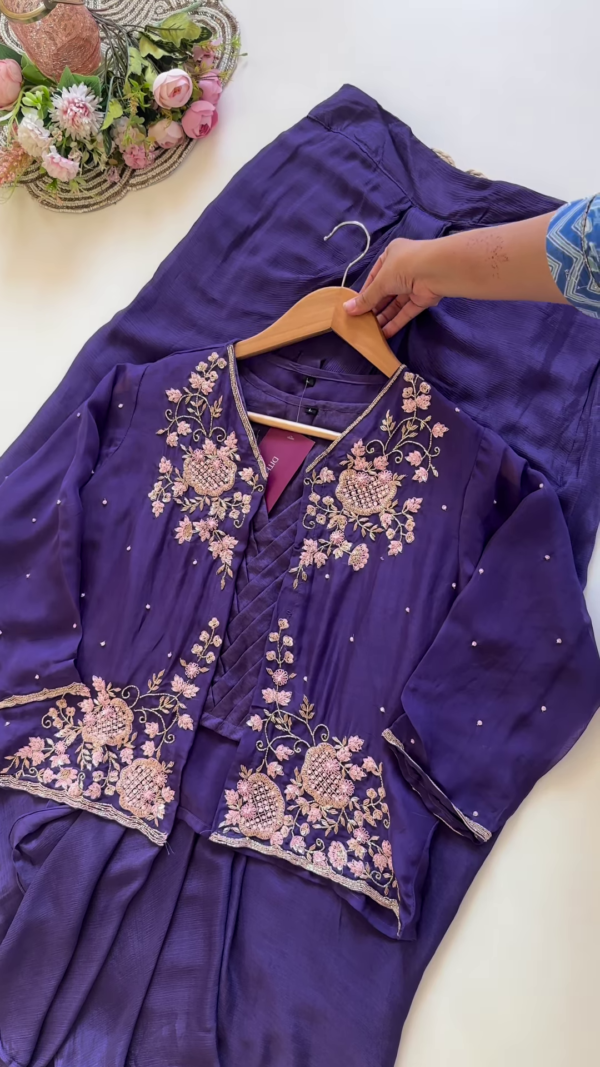 100-1.png Majestic Purple Embroidered Jacket-Style Suit Set
