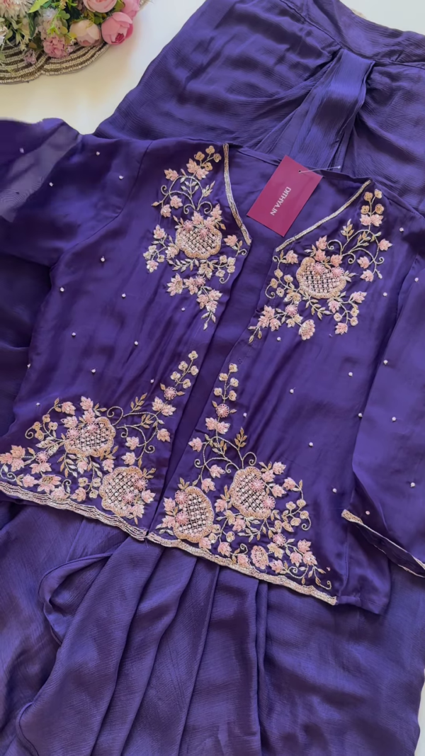 100-2.png Majestic Purple Embroidered Jacket-Style Suit Set