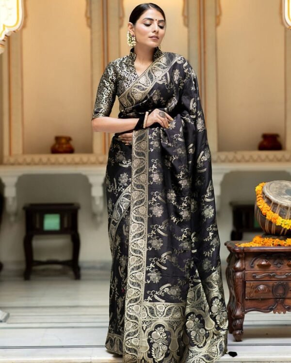 103_e91bc124-8b63-4939-8d53-d0123455a890-1.jpg Black Color Banarasi Jacquard Zari Weaving Saree