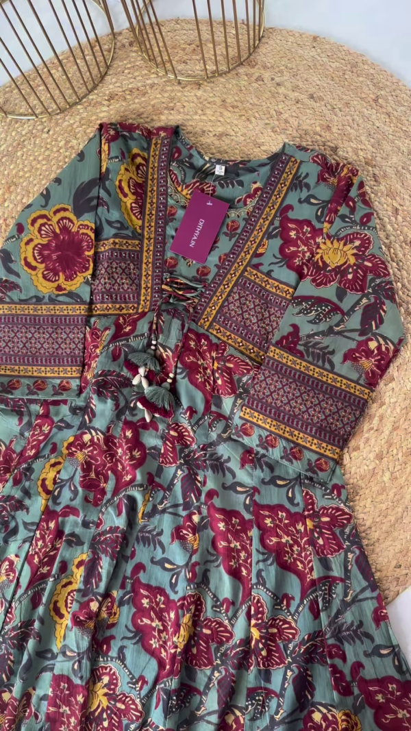 Bohemian Floral Print Maxi Dress with Tassel Detail