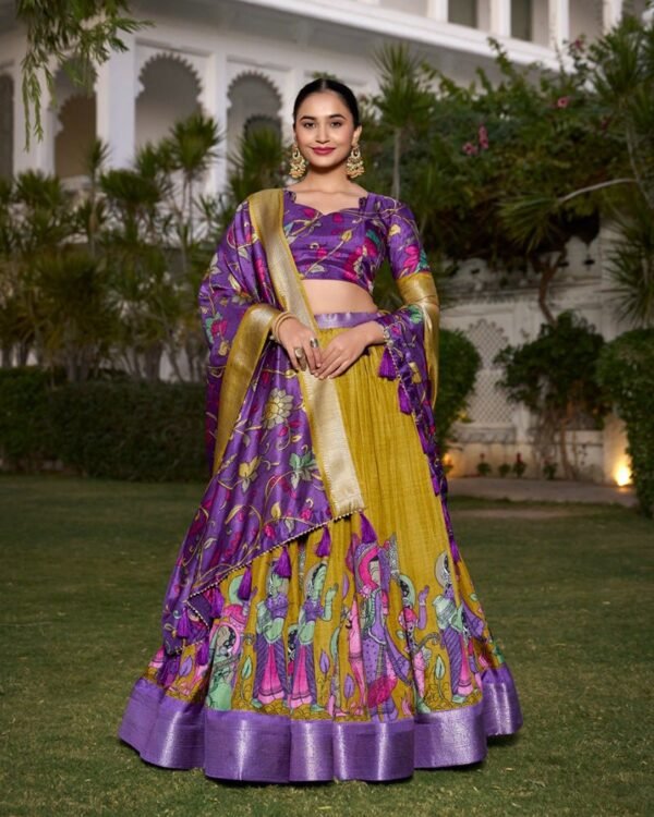 104_f3ead533-2f9b-47a4-8a54-0e3ca6b1f92a-1.jpg Mustard Color Dola Silk Kalamkari Printed Lehenga Choli