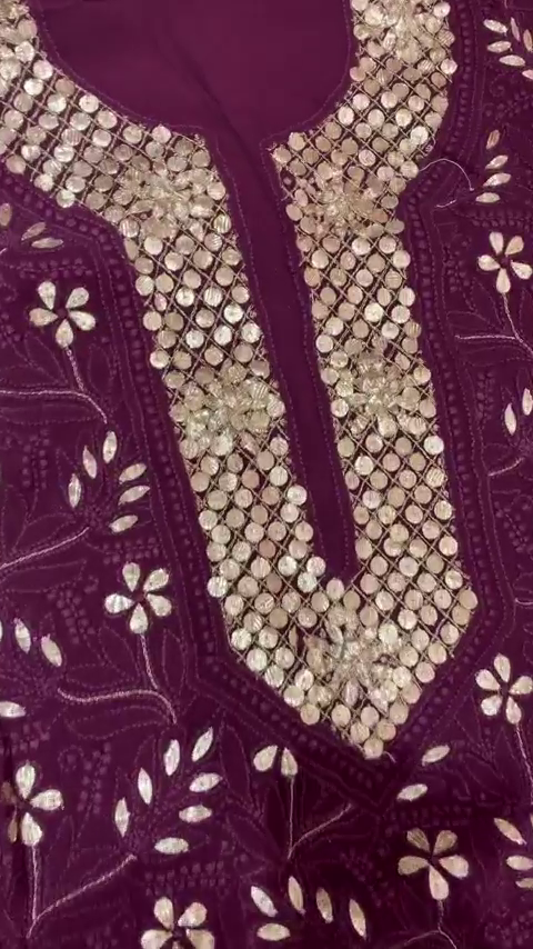 Royal Purple Mirror Work Embroidered Kurta