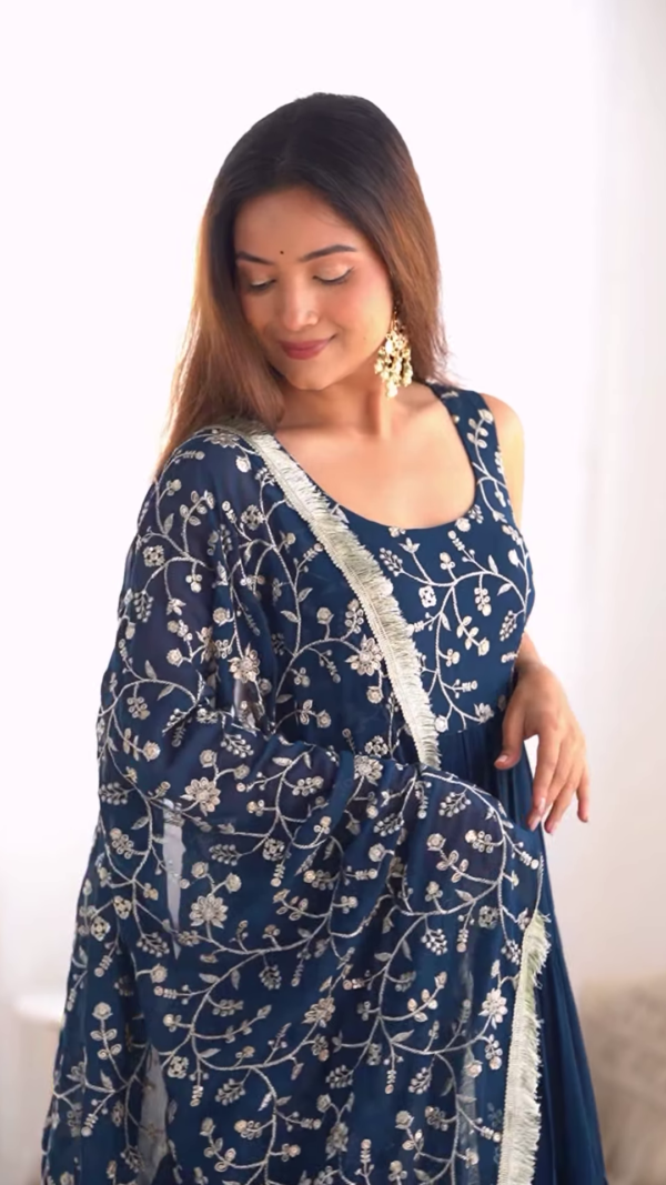 Midnight Blue Embroidered Tiered Anarkali Set