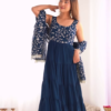 Midnight Blue Embroidered Tiered Anarkali Set