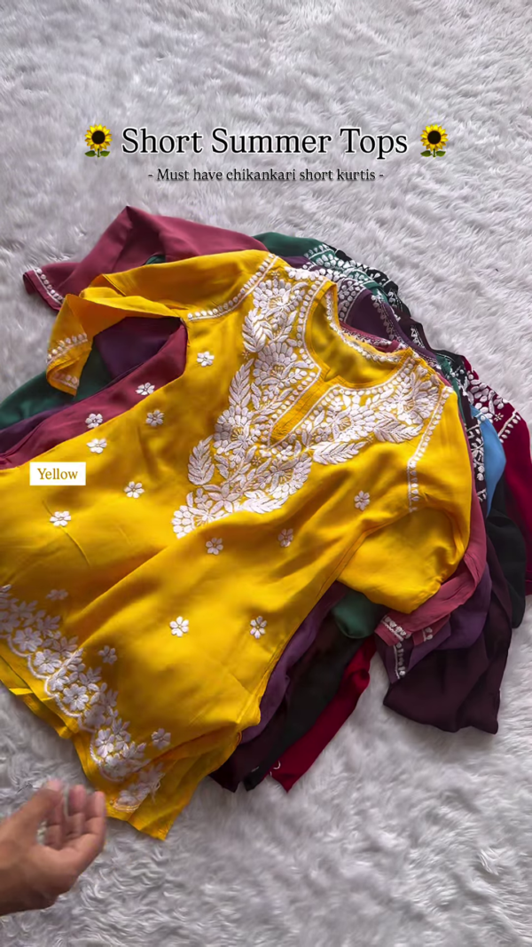 Sunshine Yellow Chikankari Short Kurti – Summer Essential