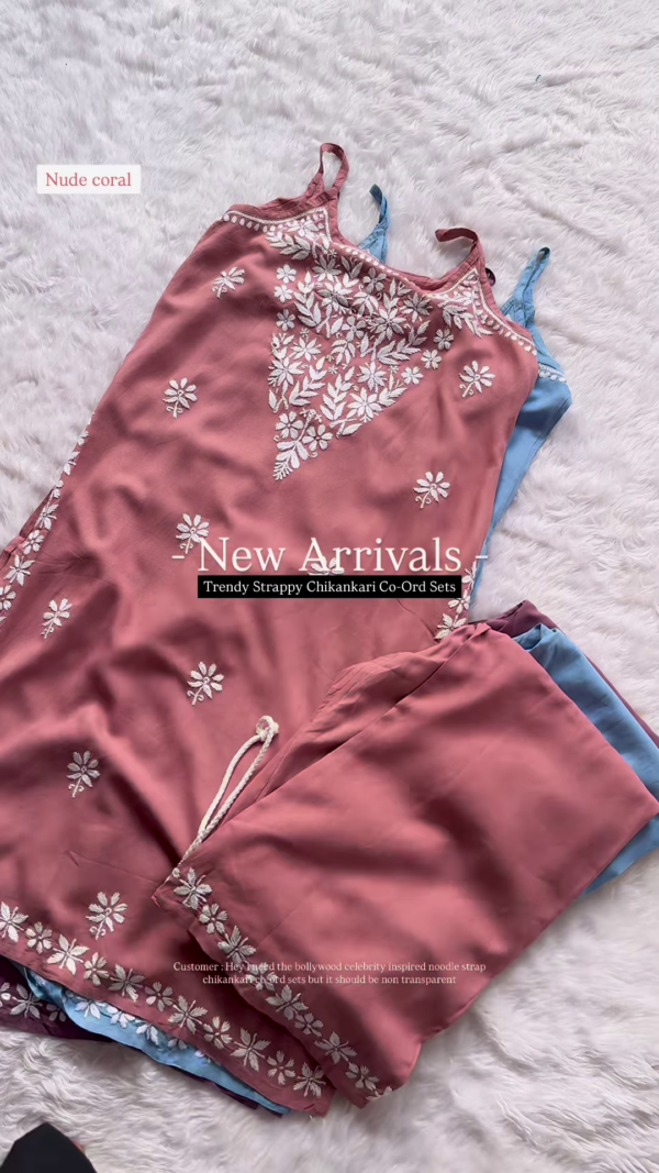 Maroon Strappy Chikankari Co-Ord Set – Elegant & Trendy