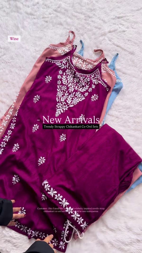 Maroon Strappy Chikankari Co-Ord Set – Elegant & Trendy