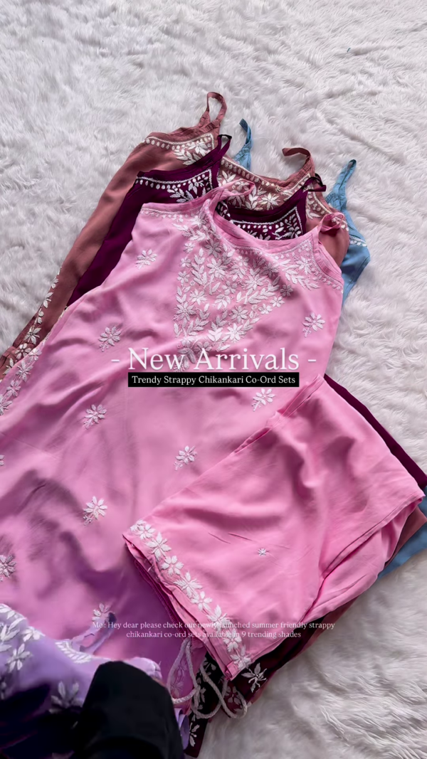Maroon Strappy Chikankari Co-Ord Set – Elegant & Trendy