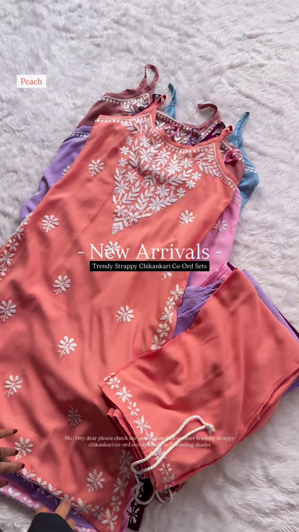Maroon Strappy Chikankari Co-Ord Set – Elegant & Trendy