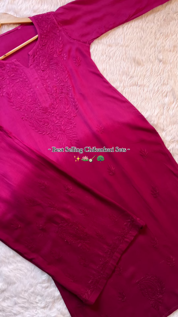 Ruby Red Chikankari Kurta Set – Timeless Elegance