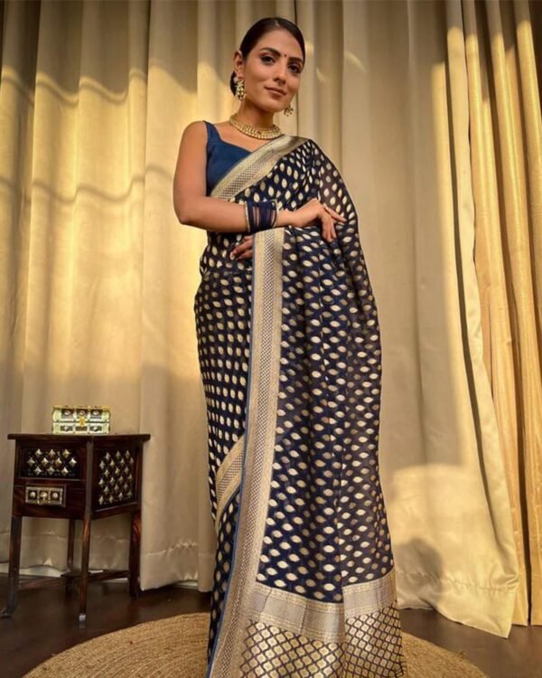 114_803edf04-ba36-4fab-9178-04ef35fd6c96-1.jpg Beautiful Navy Blue Color Banarasi Jacquard Weaving Saree