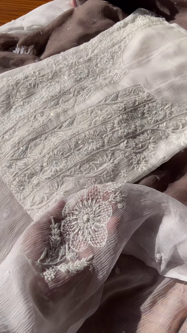 Elegant Brown Embroidered Chikankari Suit