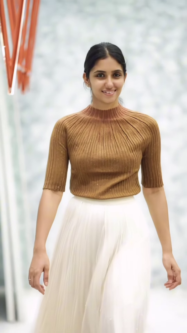 1164-7.png Women’s Pink Ribbed Half-Sleeve Top with Black Pleated Mini Skirt – Chic Contrast Casualwear Ensemble