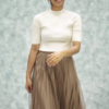 1164-8.png Women’s Pink Ribbed Half-Sleeve Top with Black Pleated Mini Skirt – Chic Contrast Casualwear Ensemble