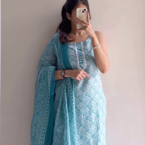 1165-1.png Women’s Sleeveless Light Blue Embroidered Kurta Pant Set with Dupatta – Elegant Summer Ethnicwear