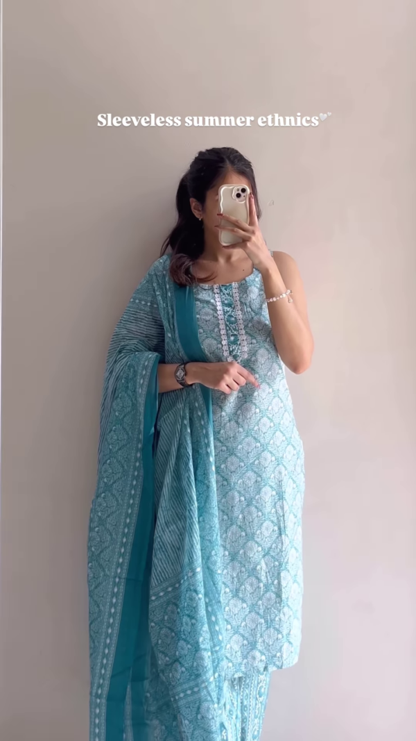 1165-1.png Women’s Sleeveless Light Blue Embroidered Kurta Pant Set with Dupatta – Elegant Summer Ethnicwear
