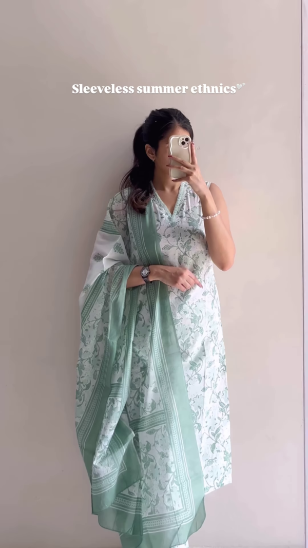 1165-4.png Women’s Sleeveless Light Blue Embroidered Kurta Pant Set with Dupatta – Elegant Summer Ethnicwear